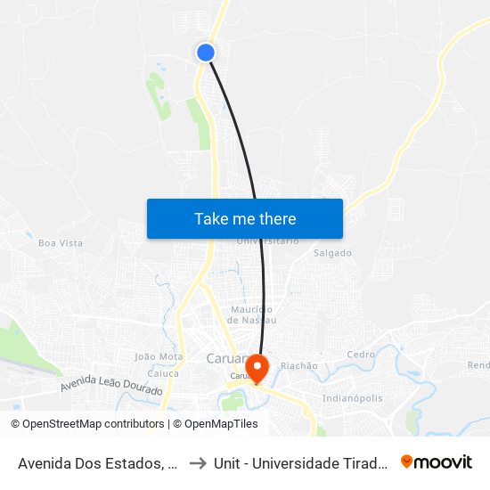 Avenida Dos Estados, 2490 to Unit - Universidade Tiradentes map