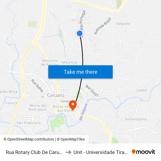 Rua Rotary Club De Caruaru, 2 | Clínica Escola De Fisioterapia Aces-Unita to Unit - Universidade Tiradentes map