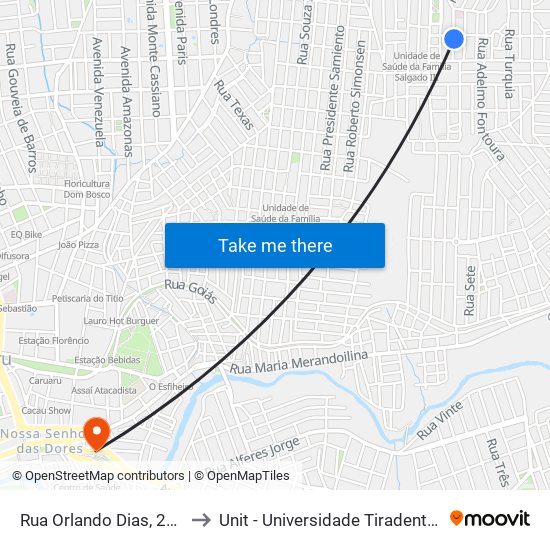 Rua Orlando Dias, 279 to Unit - Universidade Tiradentes map