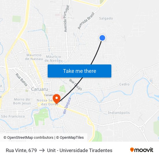 Rua Vinte, 679 to Unit - Universidade Tiradentes map