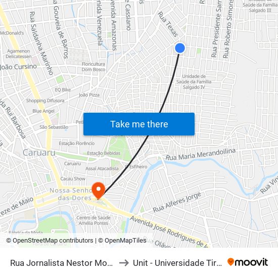 Rua Jornalista Nestor Moreira, 634 to Unit - Universidade Tiradentes map