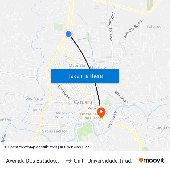 Avenida Dos Estados, 2200 to Unit - Universidade Tiradentes map