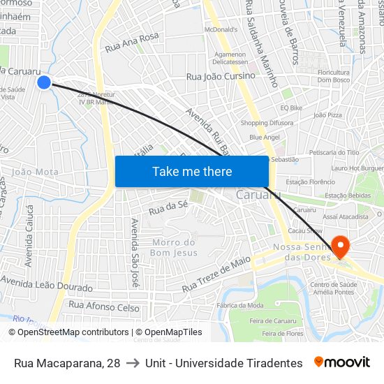 Rua Macaparana, 28 to Unit - Universidade Tiradentes map