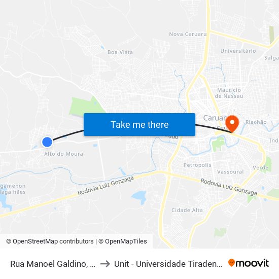 Rua Manoel Galdino, 37 to Unit - Universidade Tiradentes map