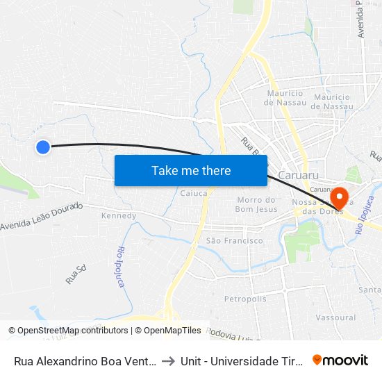 Rua Alexandrino Boa Ventura, 299 to Unit - Universidade Tiradentes map