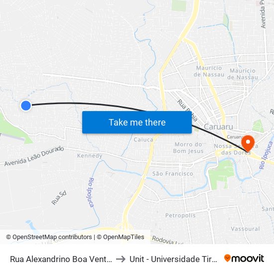 Rua Alexandrino Boa Ventura, 401 to Unit - Universidade Tiradentes map