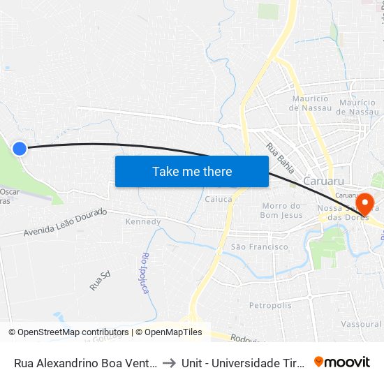 Rua Alexandrino Boa Ventura, 881 to Unit - Universidade Tiradentes map