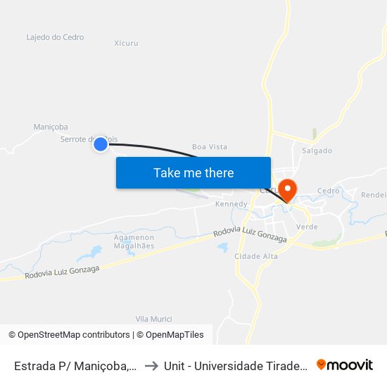 Estrada P/ Maniçoba,014 to Unit - Universidade Tiradentes map