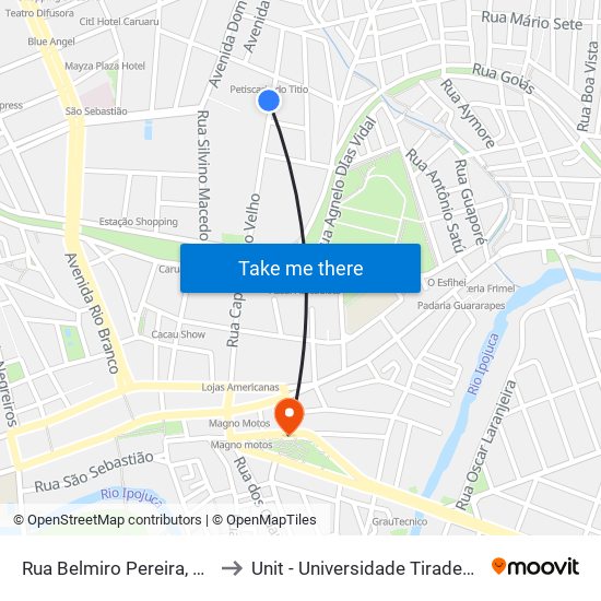 Rua Belmiro Pereira, 301 to Unit - Universidade Tiradentes map