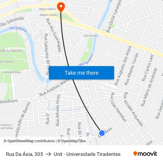 Rua Da Ásia, 305 to Unit - Universidade Tiradentes map