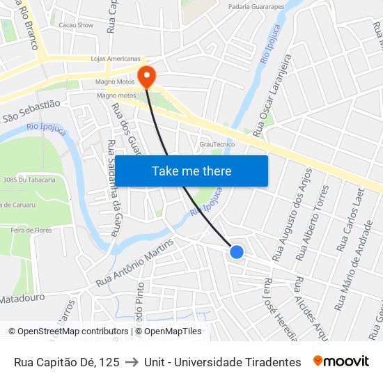 Rua Capitão Dé, 125 to Unit - Universidade Tiradentes map