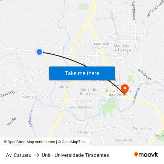 Av. Caruaru to Unit - Universidade Tiradentes map