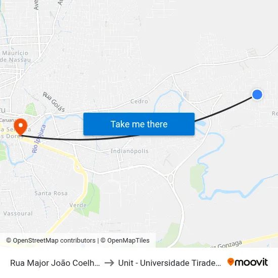 Rua Major João Coelho, 5 to Unit - Universidade Tiradentes map