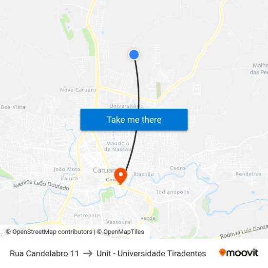Rua Candelabro 11 to Unit - Universidade Tiradentes map