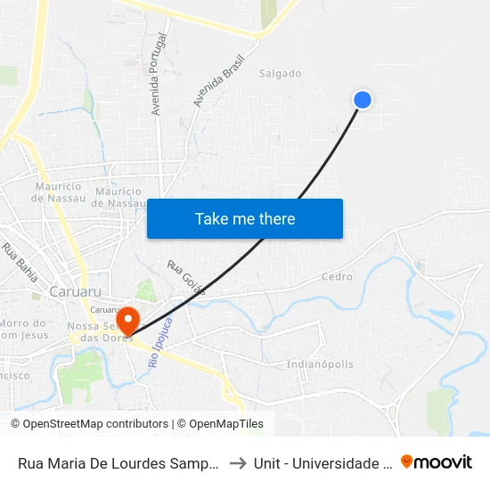Rua Maria De Lourdes Sampaio Carneiro 12 to Unit - Universidade Tiradentes map