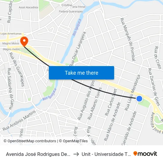 Avenida José Rodrigues De Jesus 1356 to Unit - Universidade Tiradentes map