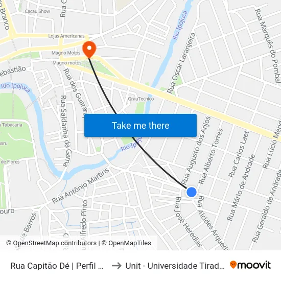 Rua Capitão Dé | Perfil Tubos to Unit - Universidade Tiradentes map