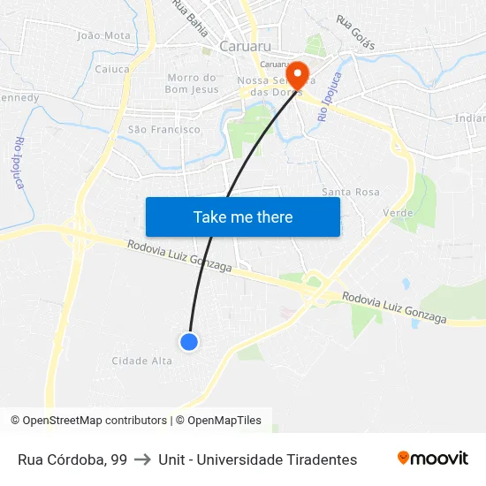 Rua Córdoba, 99 to Unit - Universidade Tiradentes map