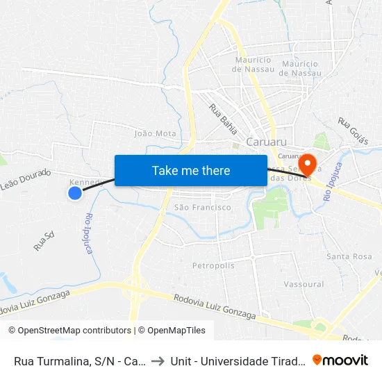 Rua Turmalina, S/N - Caruaru to Unit - Universidade Tiradentes map