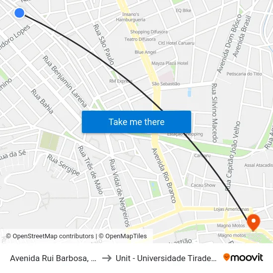 Avenida Rui Barbosa, 539 to Unit - Universidade Tiradentes map