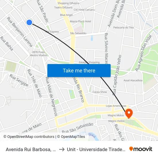 Avenida Rui Barbosa, 366 to Unit - Universidade Tiradentes map