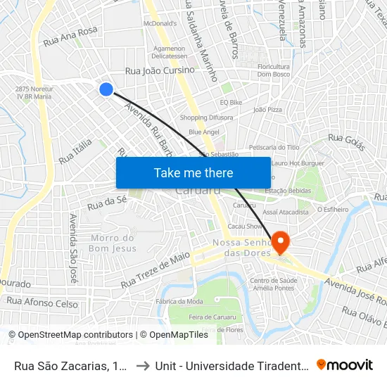Rua São Zacarias, 129 to Unit - Universidade Tiradentes map
