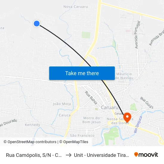 Rua Camópolis, S/N - Caruaru to Unit - Universidade Tiradentes map