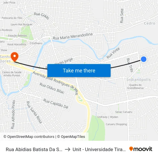 Rua Abidias Batista Da Silva 85 to Unit - Universidade Tiradentes map