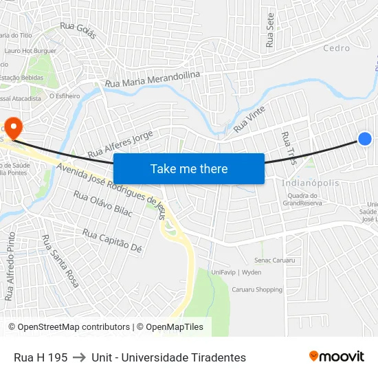 Rua H 195 to Unit - Universidade Tiradentes map