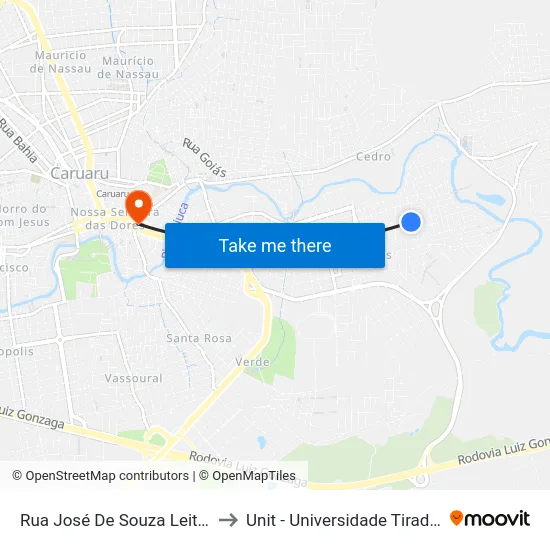 Rua José De Souza Leite 165 to Unit - Universidade Tiradentes map