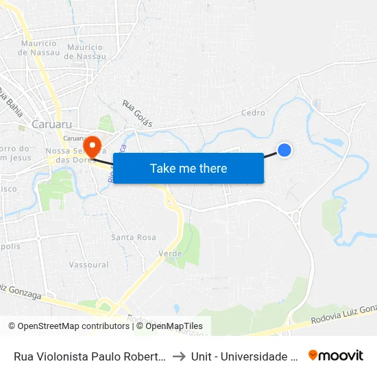 Rua Violonista Paulo Roberto Da Silva 70 to Unit - Universidade Tiradentes map