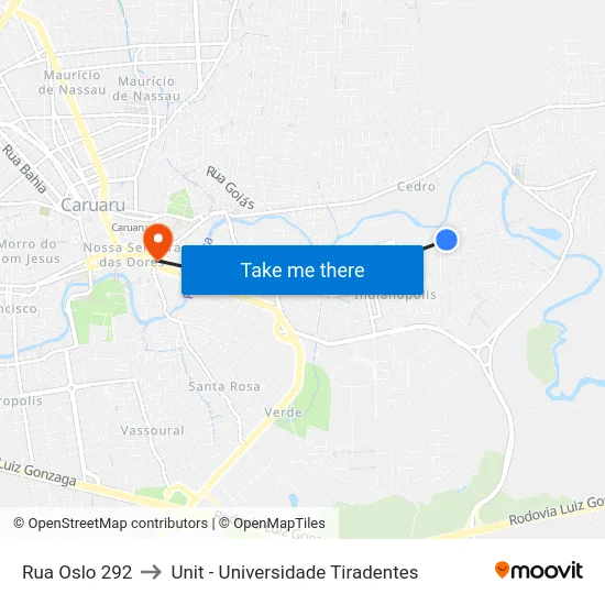 Rua Oslo 292 to Unit - Universidade Tiradentes map