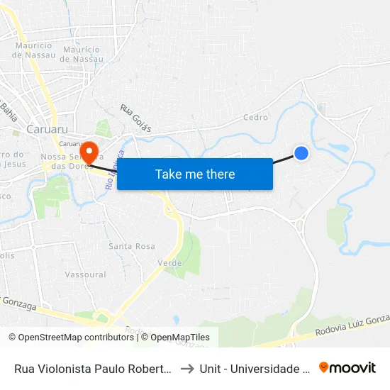 Rua Violonista Paulo Roberto Da Silva 255 to Unit - Universidade Tiradentes map