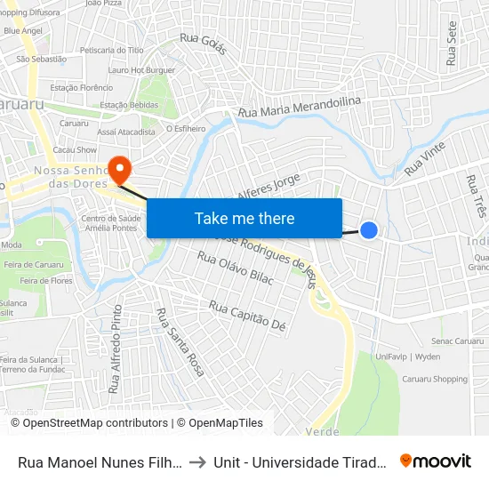 Rua Manoel Nunes Filho 82 to Unit - Universidade Tiradentes map