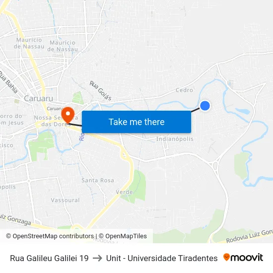 Rua Galileu Galilei 19 to Unit - Universidade Tiradentes map