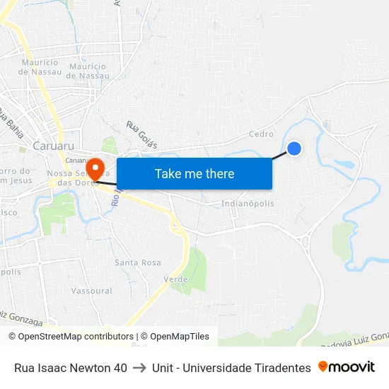 Rua Isaac Newton 40 to Unit - Universidade Tiradentes map