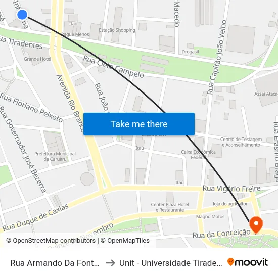 Rua Armando Da Fonte 54 to Unit - Universidade Tiradentes map