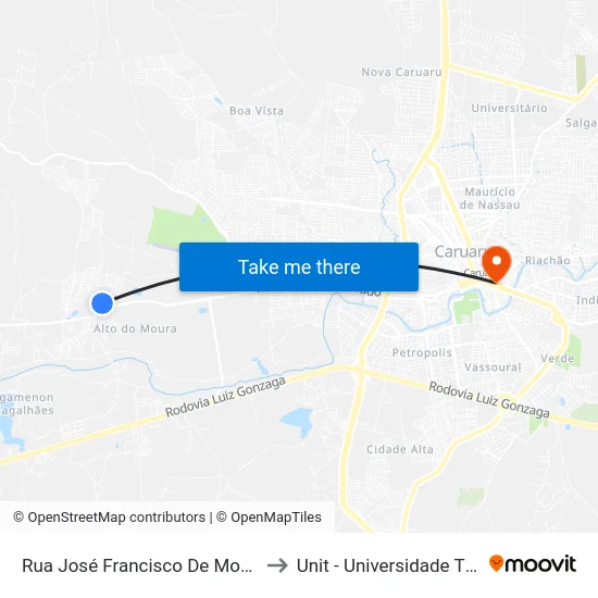 Rua José Francisco De Moura Filho 35 to Unit - Universidade Tiradentes map