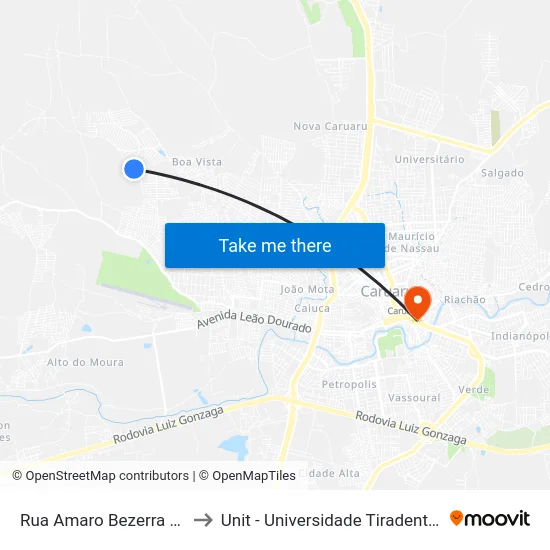 Rua Amaro Bezerra 12 to Unit - Universidade Tiradentes map