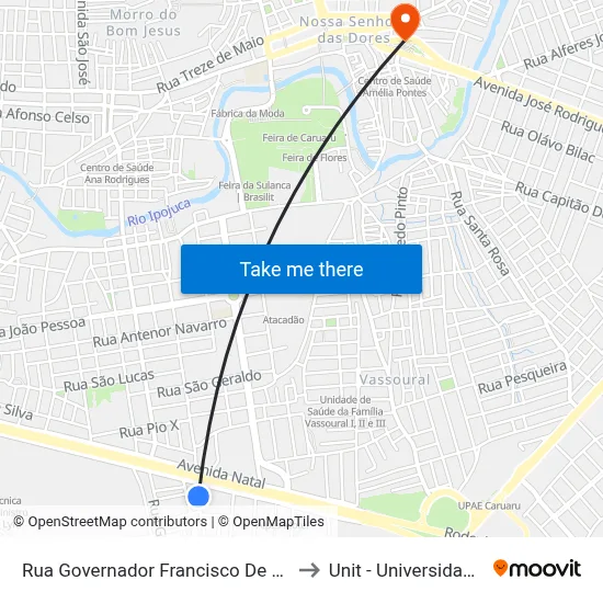 Rua Governador Francisco De Moura Cavalcante 87 to Unit - Universidade Tiradentes map