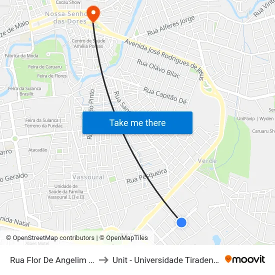 Rua Flor De Angelim 11 to Unit - Universidade Tiradentes map
