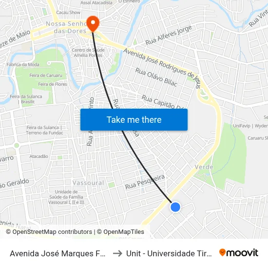 Avenida José Marques Fontes 90 to Unit - Universidade Tiradentes map