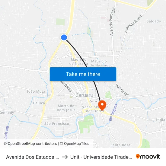 Avenida Dos Estados 175 to Unit - Universidade Tiradentes map