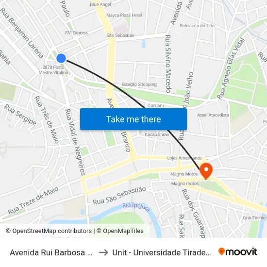 Avenida Rui Barbosa 146 to Unit - Universidade Tiradentes map