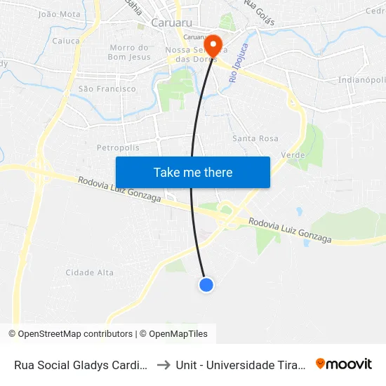 Rua Social Gladys Cardins 201 to Unit - Universidade Tiradentes map
