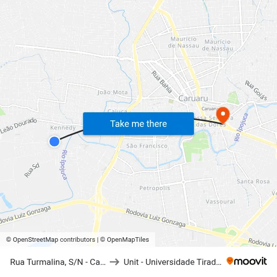 Rua Turmalina, S/N - Caruaru to Unit - Universidade Tiradentes map