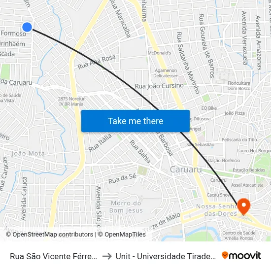 Rua São Vicente Férrer 53 to Unit - Universidade Tiradentes map