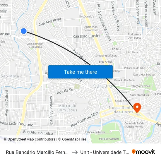 Rua Bancário Marcílio Fernandes, 1131 to Unit - Universidade Tiradentes map