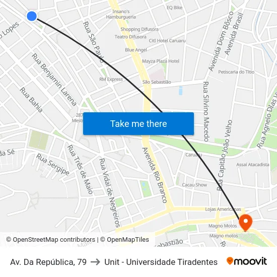 Av. Da República, 79 to Unit - Universidade Tiradentes map
