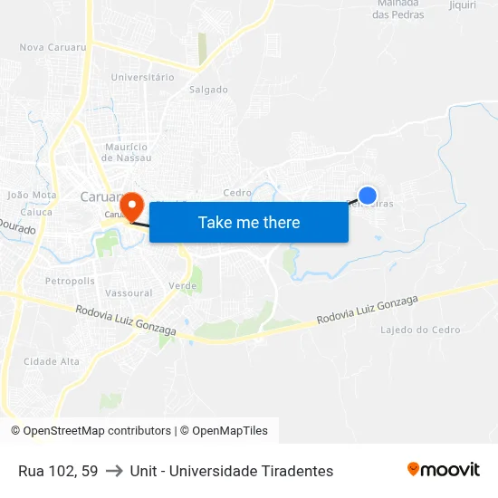 Rua 102, 59 to Unit - Universidade Tiradentes map